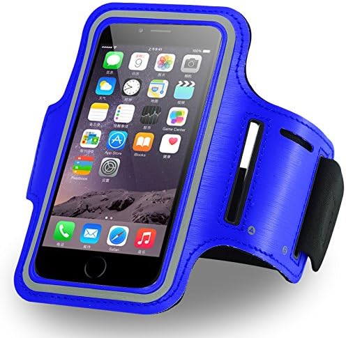 iphone 6S Armband,ELMASA Gym Running Jogging Sport Armband for Apple iPhone 6S 4.7 / iPhone 6 4.7 / Samsung Galaxy S6 / Samsung Galaxy S6 Edge / Samsung Galaxy S5 / Samsung Galaxy S4 / Samsung Galaxy S3 with Key Holder Slot, Full Touchscreen Functionality,Slim,Light, Adjustable, Durable, Waterproof, Sweat proof, Dirt proof,Stylish-Casual PU Brush Surface Workout Cover Sport Gym Case - Blue(Compatible with Cellphones up to 5.2 Inch, will Not Fit iPhone 6 Plus)