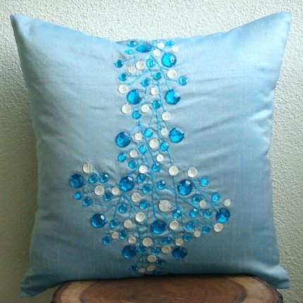Crystal Anchor - 20x20 Inches Throw Pillow Covers - Silk Pillow Cover with Crystals and Mother Of Pearl Embroidery