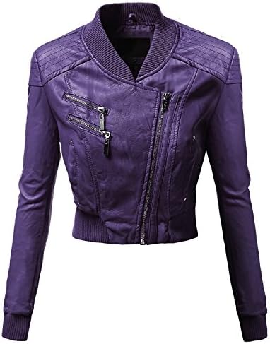 Susan McKnight Women's Zipper Motorcycle Biker Faux Leather Jackets AWOJA0222_Purple US XL