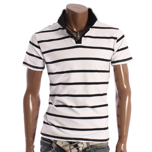 Herren Polohemd Streifen Kurzarm Schwarz (D065) 