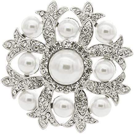 Women Pearl Wedding Brooch Broaches Pins Clear Crystals Rhinestone Jewelry FB1201