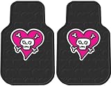 Front Seat Car Truck SUV Rubber Floor Mats - Skull & Crossbones w/ Pink Heart