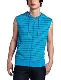 Southpole Men's Sleeveless Striped Full Zip Basic Vest With Hoody, Ocean Blue, X-Large