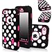 QIBOX Armor Hybrid Polka Dot Soft Silicone PC Hard Back Case Cover for Apple iPhone 5C - Black + White + Hot Pink