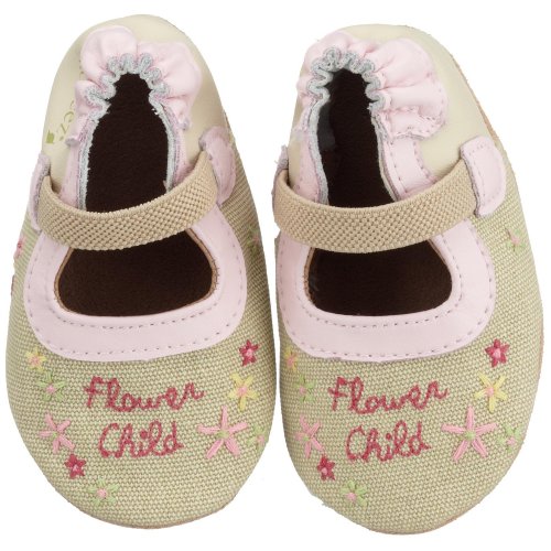 Robeez Soft Soles Kids' Organic Flower Child Mary Jane Crib Shoe,Cream,6-12 Months (2.5-4 M US Infant)