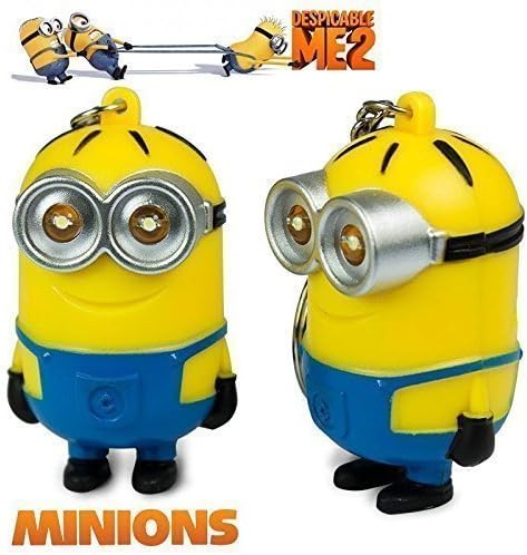 2015 New Minions Toys Cartoon Movie Despicable Me 2 - 3D Dave Character Key Ring with LED Light and Sound Keychain Children Toys