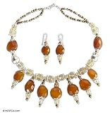 Chalcedony and citrine jewelry set, 'Honey' 0.8 W 18.1 L