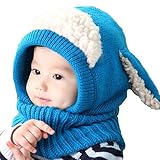 かわいい ウサ耳 ニット帽 スヌード 赤ちゃん ベビー キッズ (3.ブルー)