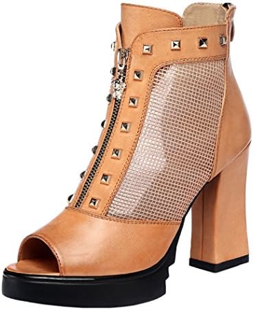 Guciheaven 2015 New British Style Mesh Fish Head Rivet Platform Pumps Boot(5 B(M)US, Tan)