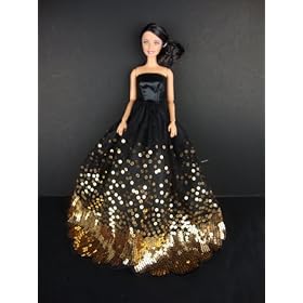 The Most Amazing Black Dress with Lots of Gold Sequins Made to Fit the Barbie Doll