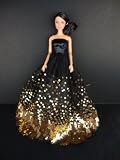 The Most Amazing Black Dress with Lots of Gold Sequins Made to Fit the Barbie Doll
