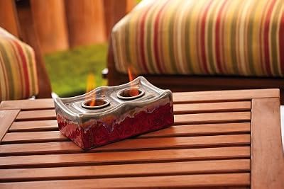 Dual Flame Ceramic Firepot - Burgundy & Gray Drip Glaze