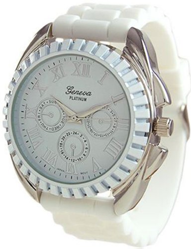 Geneva Platinum Men's 2135.White.Silver White Rubber Quartz Watch with White Dial