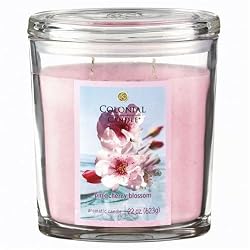 Colonial Candle Pink Cherry Blossom 22oz 2-wick Glass Oval Jar with Lid