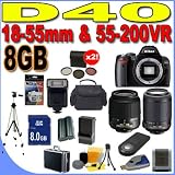 Nikon D40 6.1MP Digital SLR Camera with Nikon 18-55mm f/3.5-5.6 ED II AF-S DX Zoom-Nikkor Lens Kit and Nikon 55-200mm f/4-5.6G VR ED AF-S DX Zoom-Nikkor Lens PLUS 8GB SDHC Memory Card - Extra Lithium Ion Battery - TWO 3 Piece Filter Kits - Digital Slave Flash - Professional Travel Hard Case - D40 (25420) BigVALUEInc Accessory 2-Lens Saver Bundle + MORE!