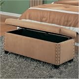 Brighton Microfiber Bedroom Bench with Storage and Pin Trim in Tan
