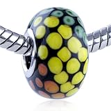 Pugster Murano Glass Bead Green Yellow Orange Spots Spiral Dotted Fit Pandora Bead Charm Bracelet