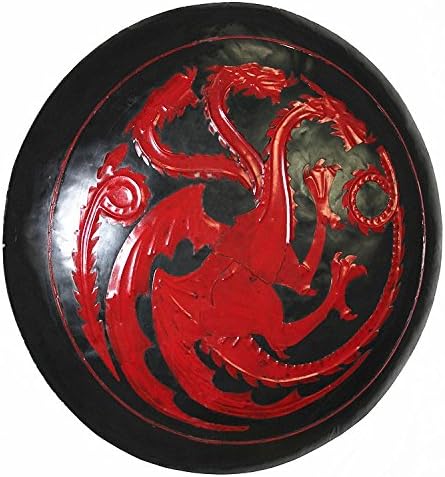 XHArmor Medieval Knight Shield, Targaryen Fire and Blood Dragon Iron Armor Combat Shield, Size 58cm(Diameter)