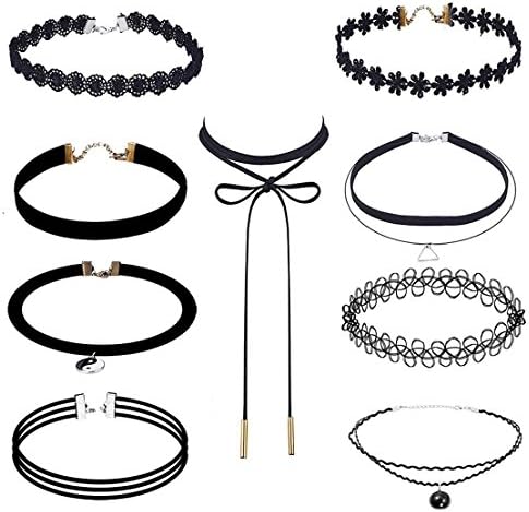 BabyBQ 8 Style Choker Necklace Set Tattoo Stretch Velvet Classic Lace Choker