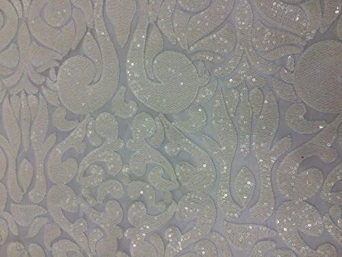 Pearl White Paisley Floral Sequins Matt Elegant Fabric Sold By The Yard