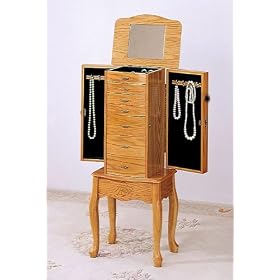 Deluxe Jewelry Armoire In Light Oak Finish Wood