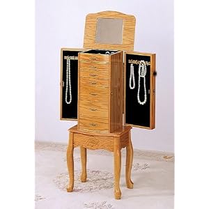 Deluxe Queen Anne Style Light Oak Wood Finish Jewelry Armoire