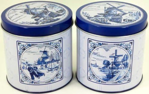 6 EMPTY Tins FOR Stroopwafel 6 Can with Dutch Bakery Stroopwafels Vintage tin /4 Windmill sailboat pictures with dutch landscape 6 empty TINS