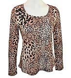 AZI Jeans - Forwear New York Fashion Apparel Boat Neck, Leopard Print, Long Sleeve Woman's Top with Colored Gemstones Highlighting the Right Side Collar Area