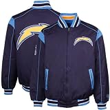 NFL San Diego Chargers Navy Blue-Powder Blue Team Varsity Full Zip Reversible Jacket (Large)