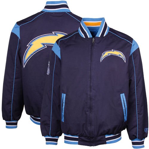 San Diego Chargers Navy Blue-Powder Blue Team Varsity Full Zip Reversible Jacket (Large)