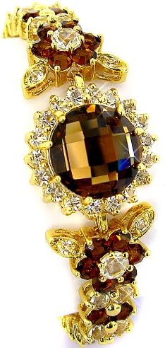 Topaz Color CZ Flower Yellow Tone Bracelet BC324