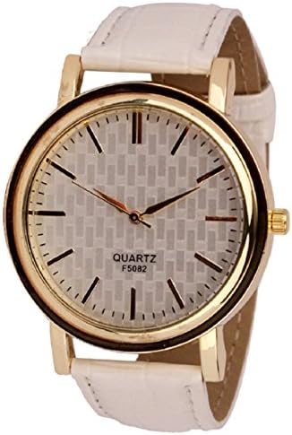 Mokingtop Womens Ladies Fashion Golden Dial Leather Analog Quartz Watch (White)
