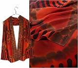 ULRIKE Oblong Crepe de Chine Silk Scarf - A brassy olive cobblestone pattern and sets of squiggly black brush lines overlay an array of hot pepper reds.