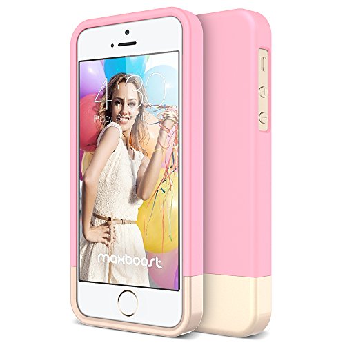 Maxboost Vibrance Protective Soft Interior Metallic Finished Base with Slider Style Hard Case for Apple iPhone 5/5S All Carriers - Eco-Friendly Retail Packaging - Cherry Blossom / Champagne Gold