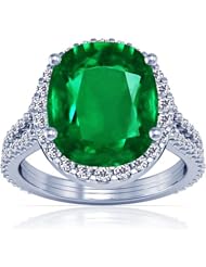 14K White Gold Cushion Cut Emerald Ring With Sidestones (GIA Certificate)