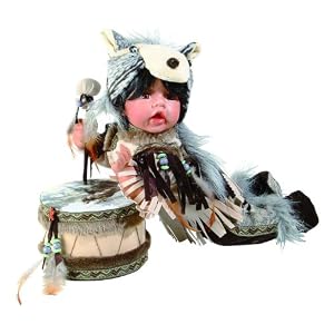 AKULE 16 Porcelain Indian w Drum Doll By Duck House~Retired by 