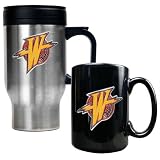 NBA Golden State Warriors Stainless Steel Travel Mug & Black Ceramic Mug Set - Primary Logo