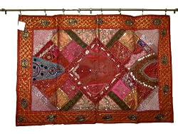 Vintage Sari India Moti Beaded Tapestry Wall Hanging 60x40