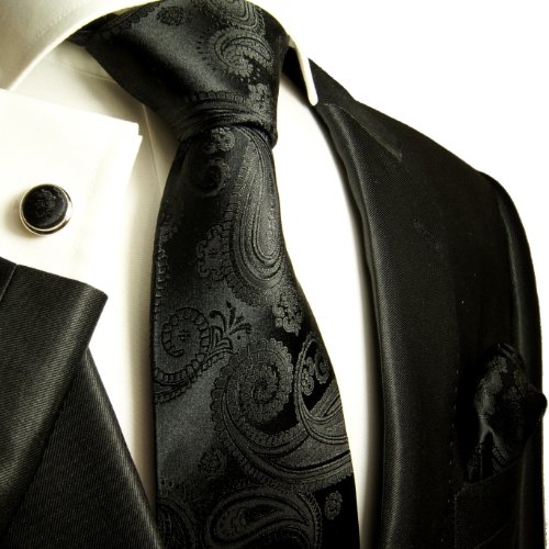 Schwarze paisley Krawatten Set 3tlg 100% Seide 