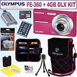 Olympus FE360 8MP Digital Camera (Pink) + 4GB Deluxe Accessory Kit