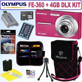 Olympus FE360 8MP Digital Camera (Pink) + 4GB Deluxe Accessory Kit by Olympus