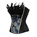 frawirshau Women's Peacock Style Lace Up Boned Corset Burlesque Lingerie Black S