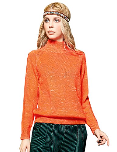 Elf Sack Women's Winter Turtleneck Slim Sweater Shirt Orange Medium