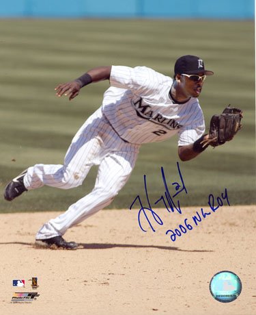 Hanley Ramirez Autographed/Hand Signed Florida Marlins 8x10 Photo with 2006 NL ROY Inscription
