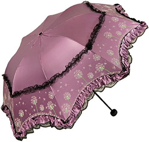 Dandelion Pattern Lace Triple Folding Anti-UV Sun Umbrella Superior Uv Protection Parasols (Red)