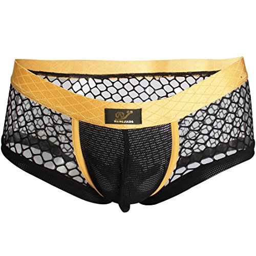YiZYiF Men's Openwork Mesh Breathable Cool Sexy Bikini Briefs Swimwear Underwear Black Medium