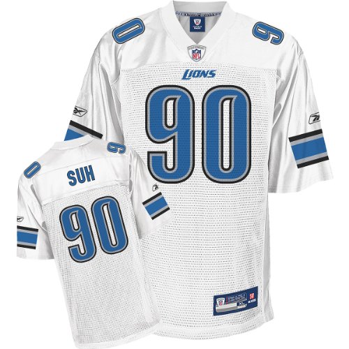 Reebok Detroit Lions Ndamukong Suh Replica White Jersey Medium
