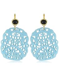 Kenneth Jay Lane Black and Turquoise Carved Drop Earrings