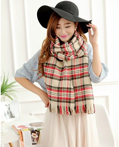 Yongjie Retro Voile Bohemian Women Voile Soft Plaid Scarf Large Beach Wraps Shawl Sheer (beige plaid)