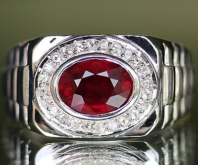 N21203RU Men's 2.80 Cts Natural Ruby & White Topaz Ring Solid 925ss Nr